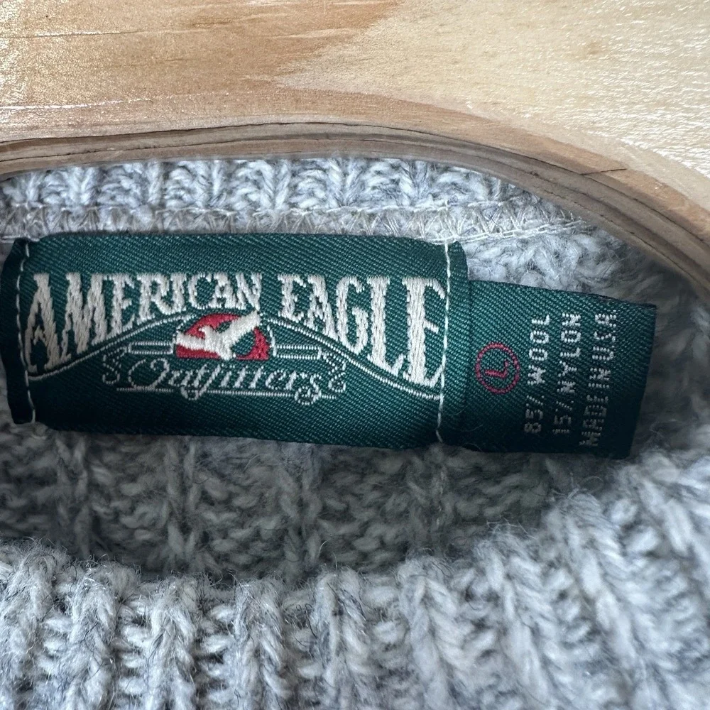 Vintage American Eagle Sweater Mens Sz Large Made in USA Wool Blend Chunky Knit